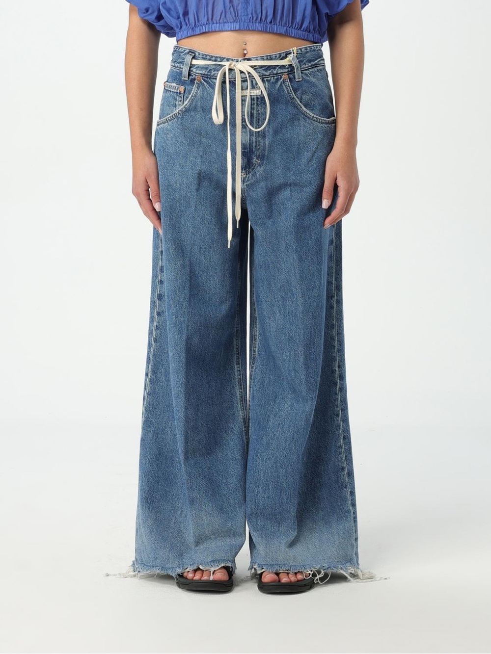 Closed Wide-Leg Blue Denim Jeans with Raw Hem